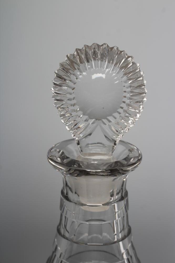 A PAIR OF TRIPLE RING NECK MALLET GLASS DECANTERS Image