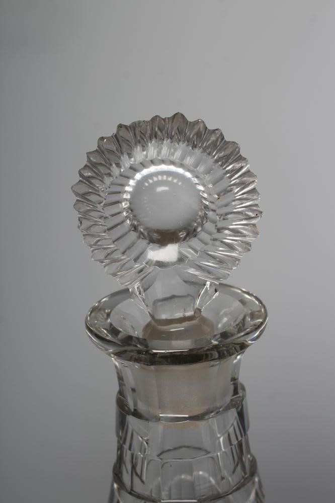A PAIR OF TRIPLE RING NECK MALLET GLASS DECANTERS Image