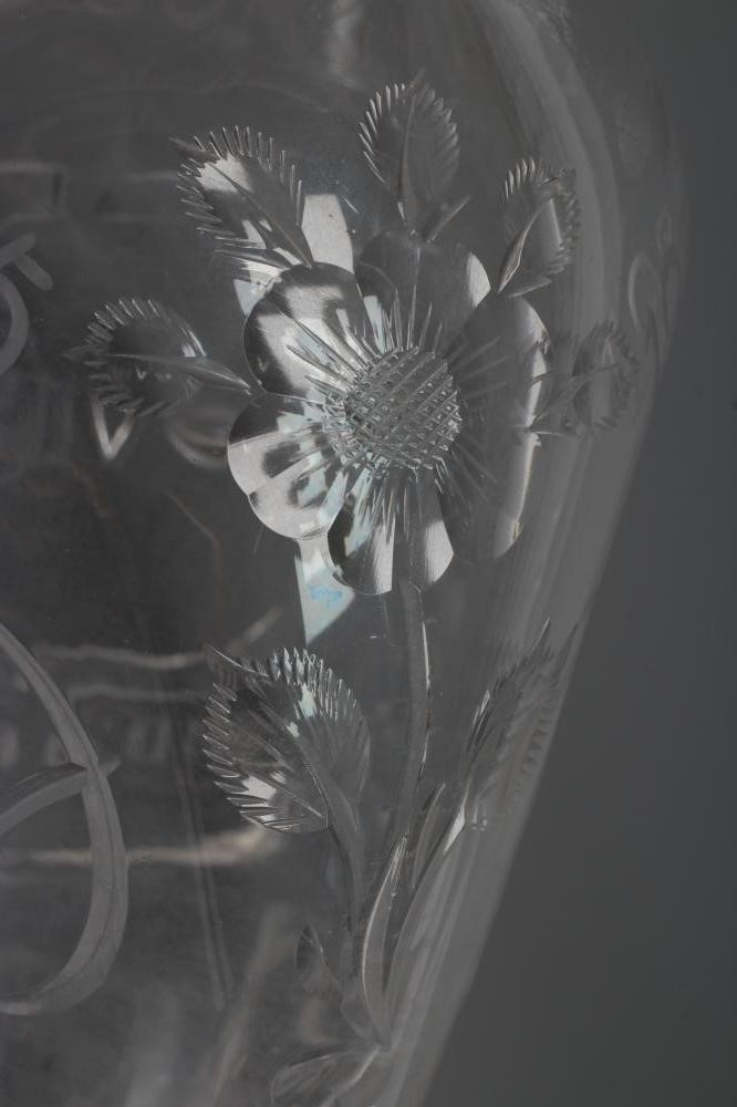 OF ROYAL INTEREST - A Stevens & Williams triangular glass decanter with crown stopper Image