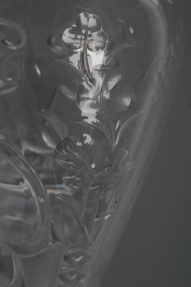 OF ROYAL INTEREST - A Stevens & Williams triangular glass decanter with crown stopper Image