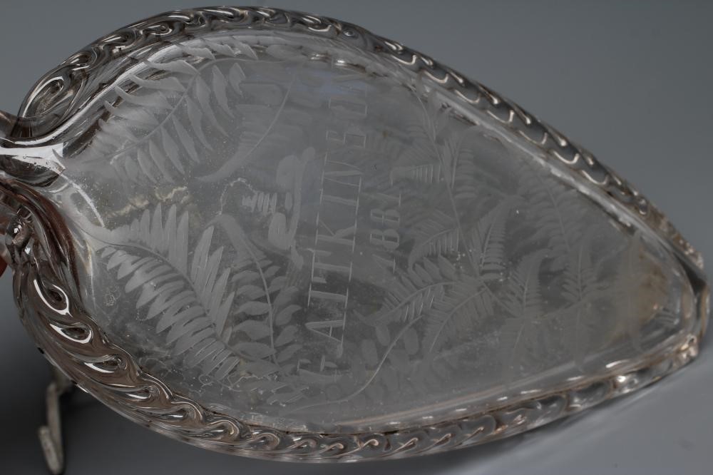 A VICTORIAN ELIPTICAL GLASS FLASK with double spout and applied prunted edge Image