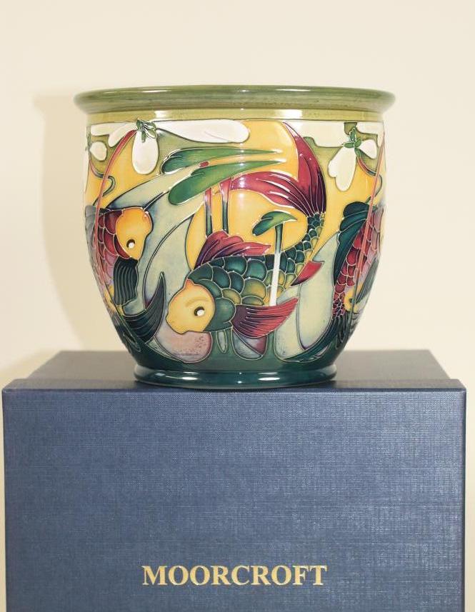 A MOORCROFT POTTERY LIMITED EDITION "CARP CIRCLES" PATTERN JARDINIERE Image