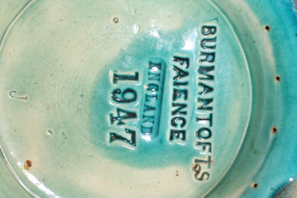 A BURMANTOFTS TURQUOISE FAIENCE JARDINIERE AND STAND Image