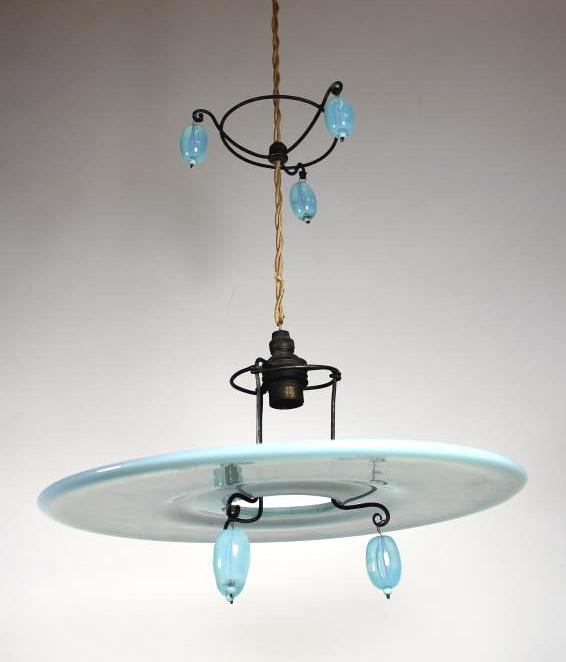 AN ART DECO BLUE OPALESCENT GLASS LIGHT FITTING Image