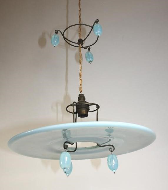 AN ART DECO BLUE OPALESCENT GLASS LIGHT FITTING Image