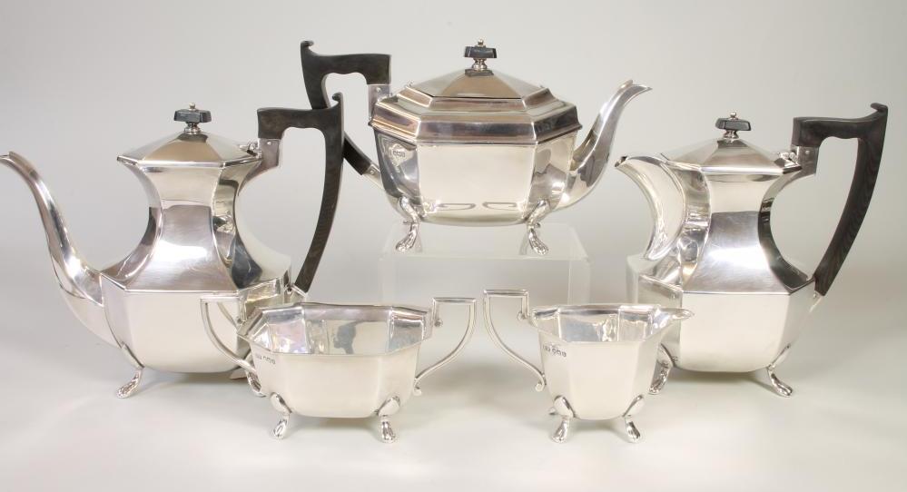 A SILVER FOUR PIECE TEA AND COFFEE SERVICE Image