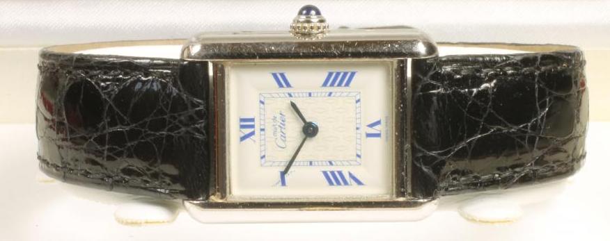 A LADY'S MUST DE CARTIER SILVER TANK WRISTWATCH Image
