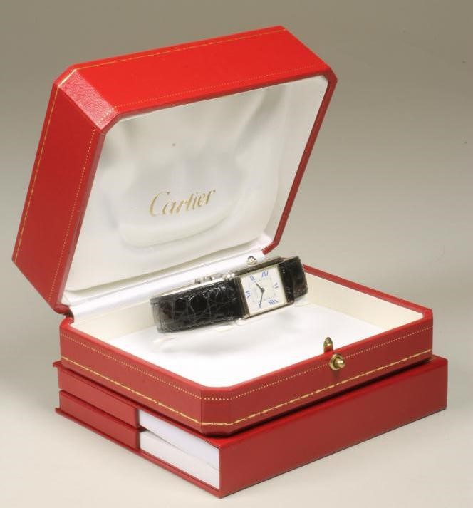 A LADY'S MUST DE CARTIER SILVER TANK WRISTWATCH Image