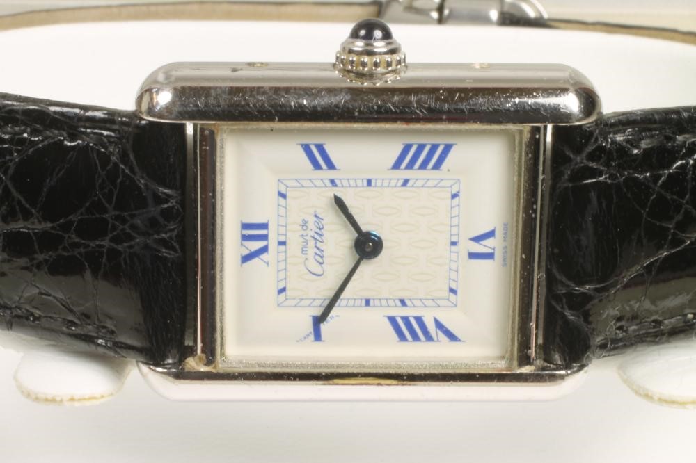 A LADY'S MUST DE CARTIER SILVER TANK WRISTWATCH Image