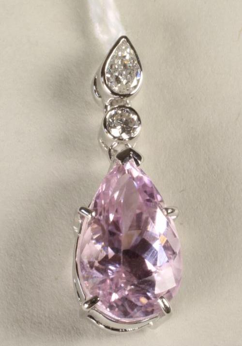 A PINK KUNZITE AND DIAMOND PENDANT Image