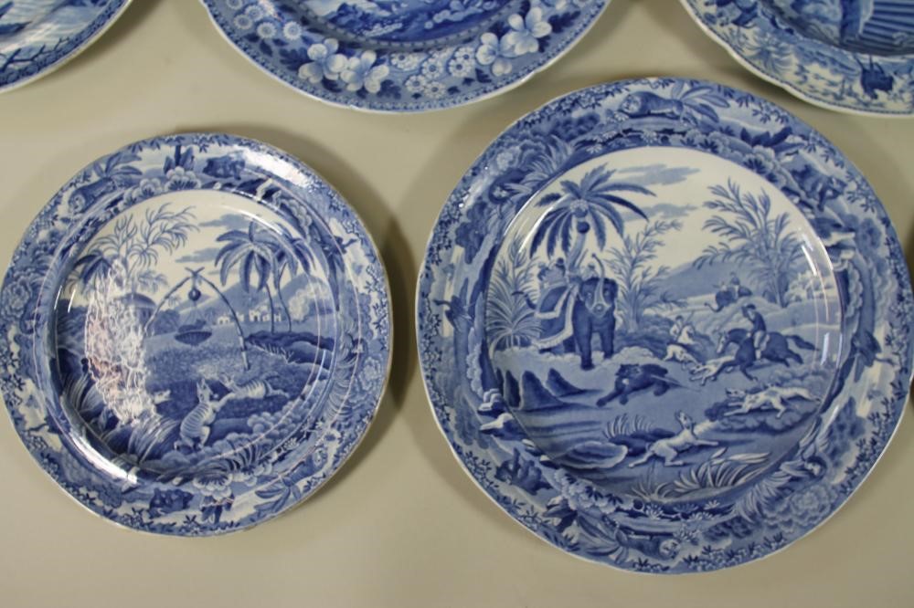 A COLLECTION OF TWELVE SPODE BLUE AND WHITE PRINTED EARTHENWARE PLATES Image