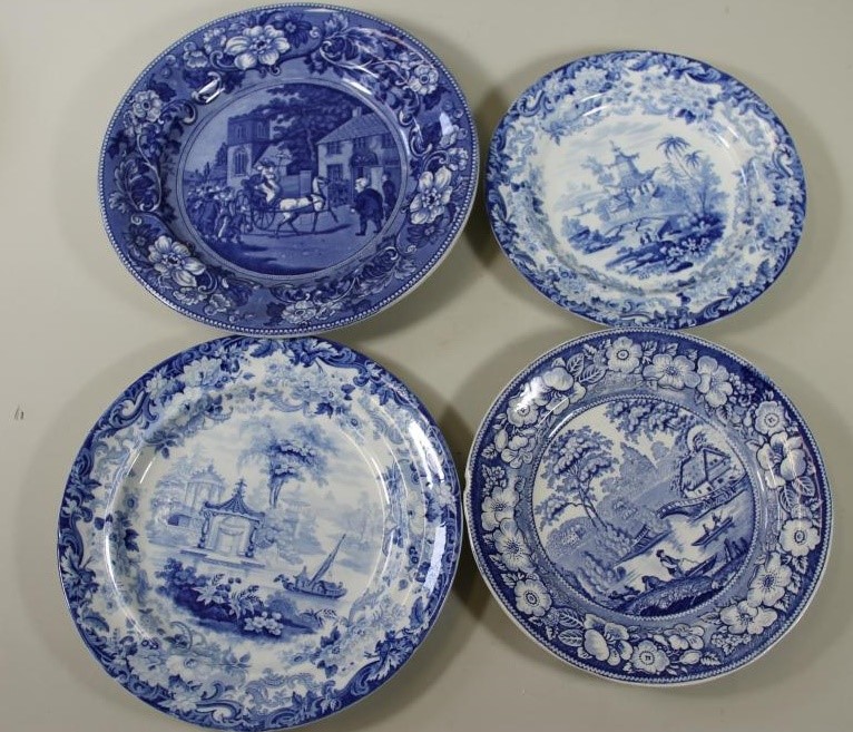 A COLLECTION OF SEVENTEEN WEDGWOOD AND OTHER BLUE AND WHITE PRINTED EARTHENWARE PLATES Image