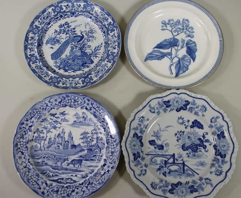 A COLLECTION OF SEVENTEEN WEDGWOOD AND OTHER BLUE AND WHITE PRINTED EARTHENWARE PLATES Image