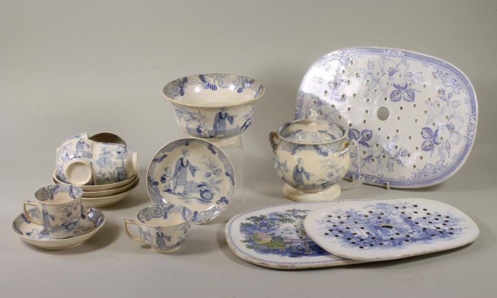 A COLLECTION OF EARLY VICTORIAN BLUE AND WHITE PRINTED EARTHENWARE comprising a Minton Opaque China Image