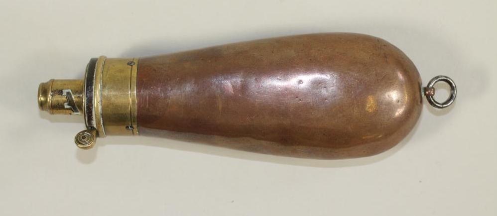 A G & J W HAWKSLEY COPPER PISTOL POWDER FLASK Image