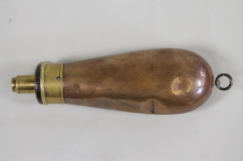 A G & J W HAWKSLEY COPPER PISTOL POWDER FLASK Image