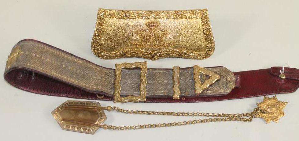 A VICTORIAN 9TH QUEEN'S LANCER OFFICER'S CARTOUCHE POUCH AND BELT Image