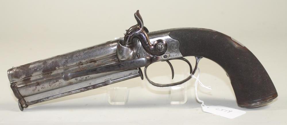 A DOUBLE BARRELLED PERCUSSION PISTOL BY WEBB Image