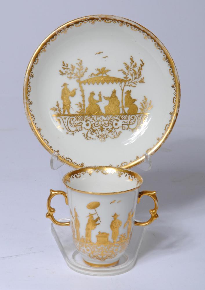 A MEISSEN PORCELAIN CHOCOLATE CUP AND SAUCER Image