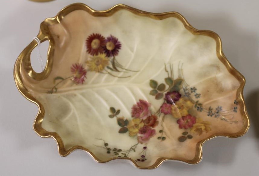 A COLLECTION OF LATE VICTORIAN ROYAL WORCESTER BLUSH IVORY PORCELAIN comprising a pair of leaf Image