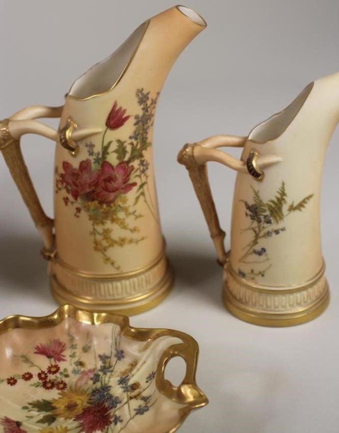 A COLLECTION OF LATE VICTORIAN ROYAL WORCESTER BLUSH IVORY PORCELAIN comprising a pair of leaf Image