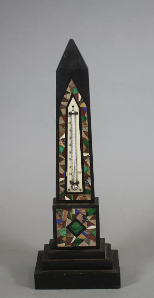 A VICTORIAN ASHFORD MARBLE OBELISK THERMOMETER Image