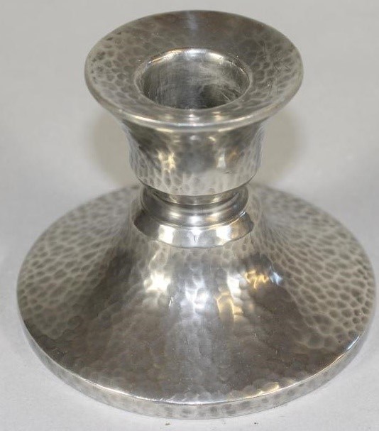 A TUDRIC PEWTER THREE PIECE MANTEL GARNITURE Image