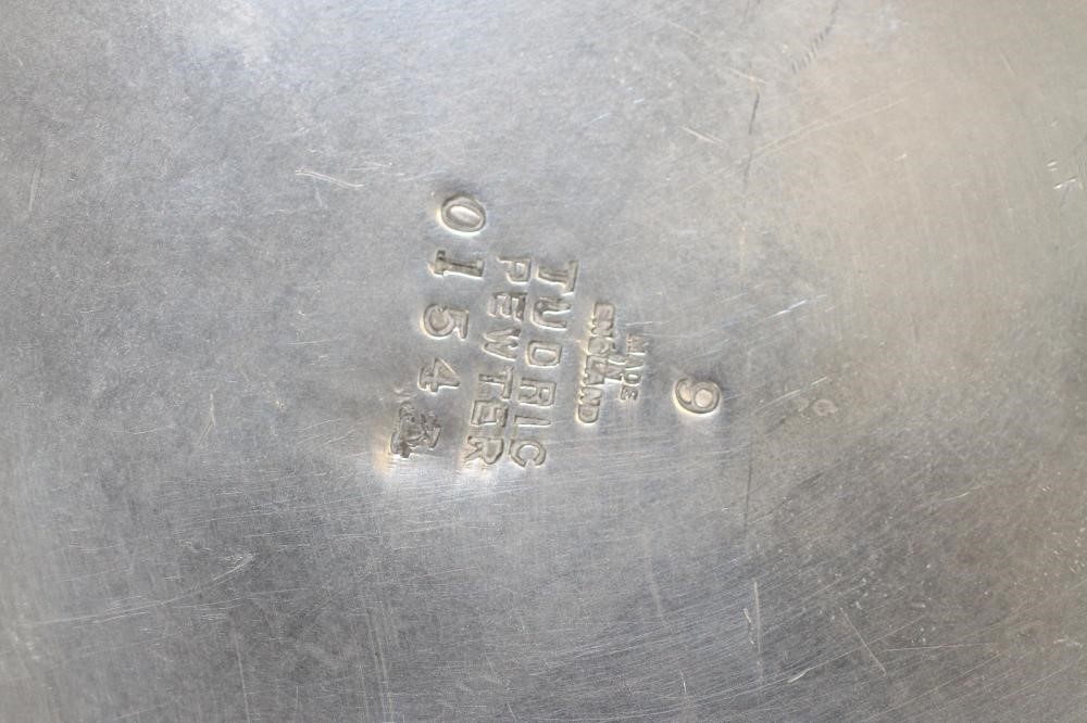 A TUDRIC PEWTER THREE PIECE MANTEL GARNITURE Image