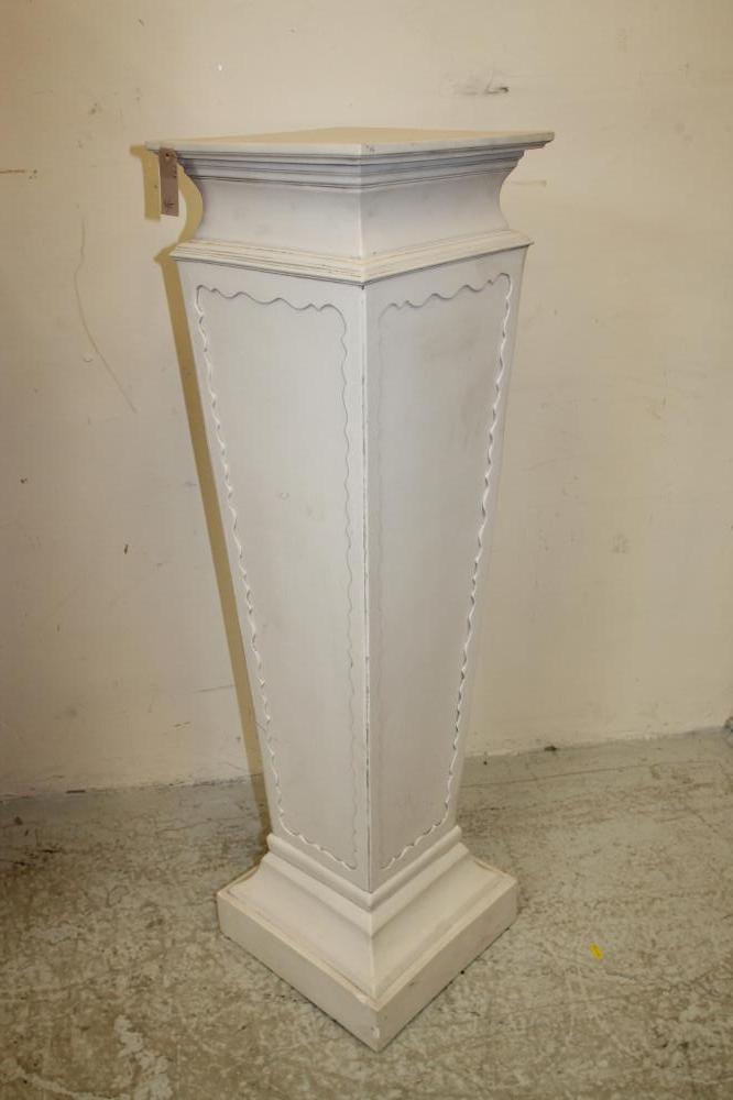 A COMPOSITION WHITE MARBLE PEDESTAL of square tapering form with wave edged panel to each side Image