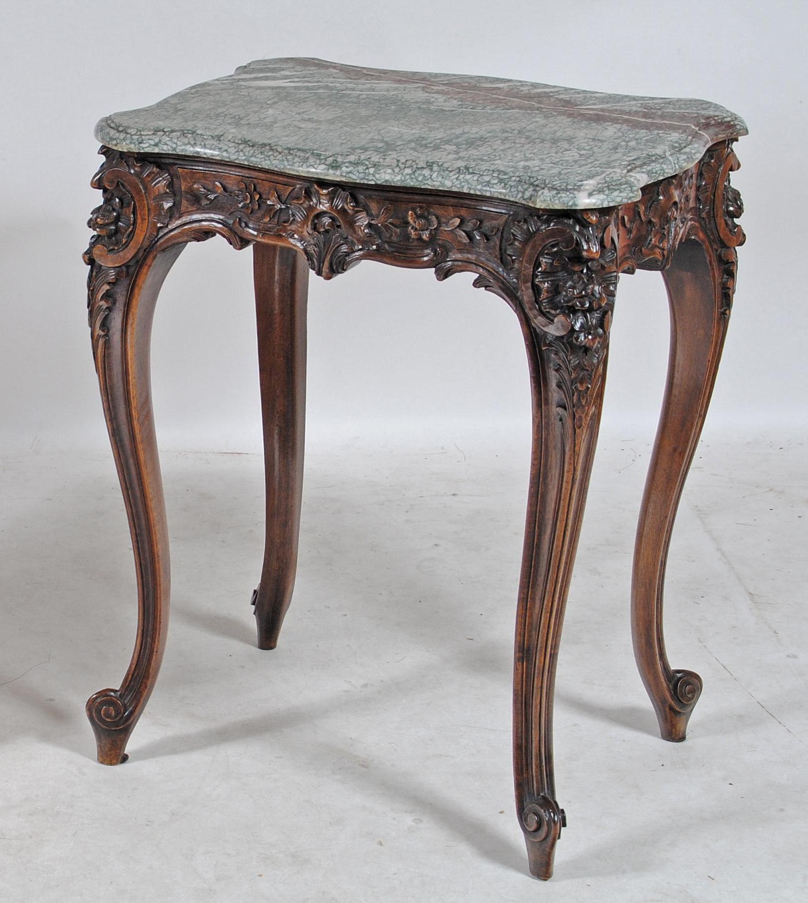 A FRENCH LOUIS XV STYLE CARVED WALNUT OCCASIONAL TABLE Image