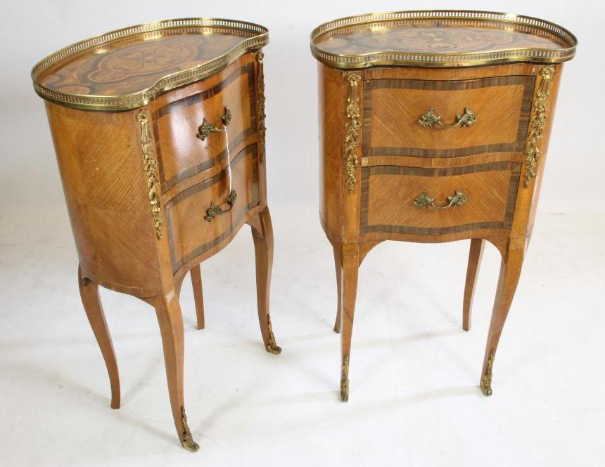 A PAIR OF VICTORIAN LOUIS XV STYLE KINGWOOD AND MARQUETRY SIDE CABINETS of kidney form with gilt Image