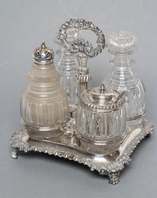 A LATE GEORGE III OLD SHEFFIELD PLATE FOUR BOTTLE CRUET Image