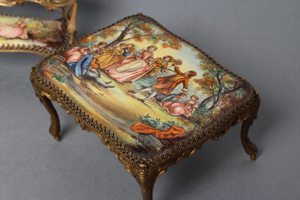 AN AUSTRIAN GILT METAL AND ENAMEL MINIATURE BOUDOIR SET Image
