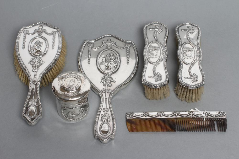 A COMPOSITE EDWARDIAN SIX PIECE DRESSING TABLE SET Image