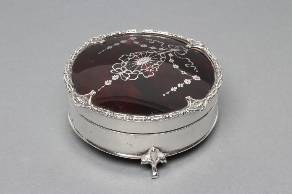 A SILVER AND TORTOISESHELL DRESSING TABLE BOX Image