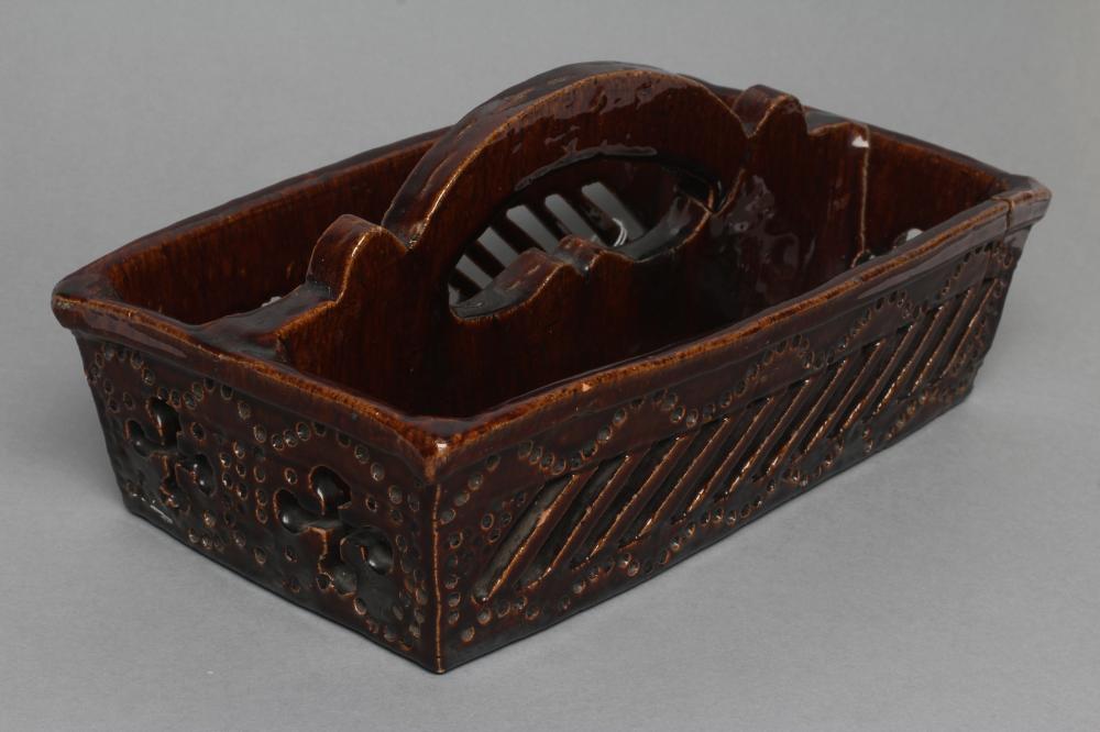 AN ENGLISH TREACLE GLAZED STONEWARE SLAB BUILT CUTLERY TRAY Image