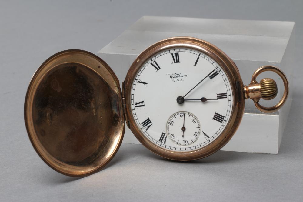 A 9ct gold waltham hunter top wind pocket watch Hartleys Auctioneers Valuers