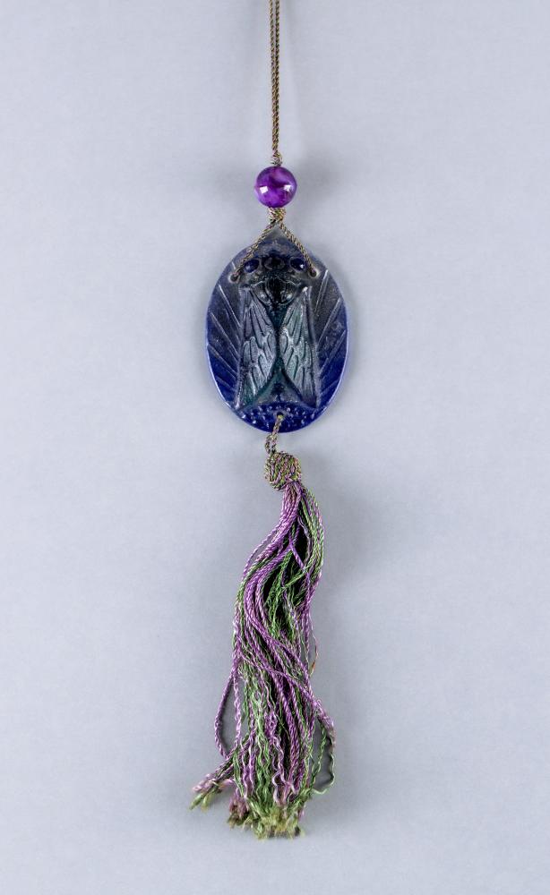 GABRIEL ARGY-ROUSSEAU - an art nouveau blue and green stained pate-de-verre oval scarab pendant Image
