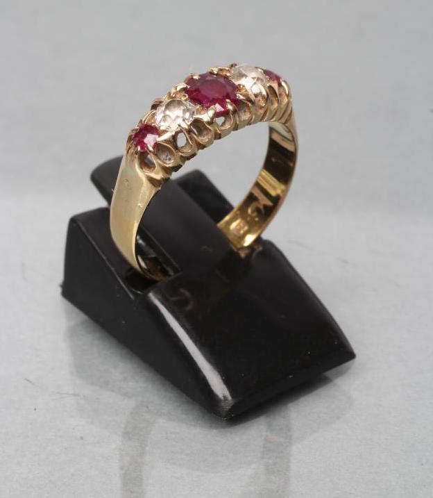 A FIVE STONE RUBY AND DIAMOND RING Image