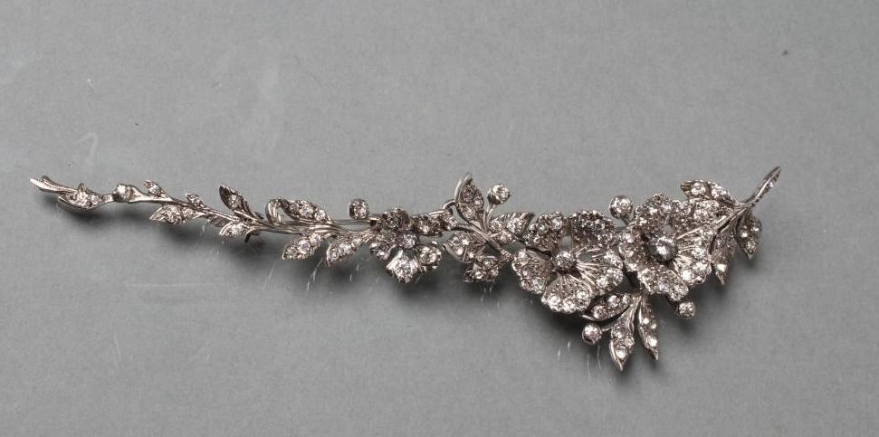 A MID CENTURY PASTE AND SILVER TWO PIECE BROOCH Image