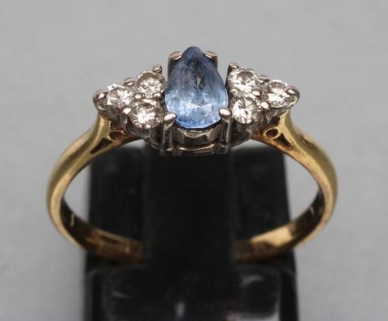 A THREE STONE SAPPHIRE AND DIAMOND RING Image