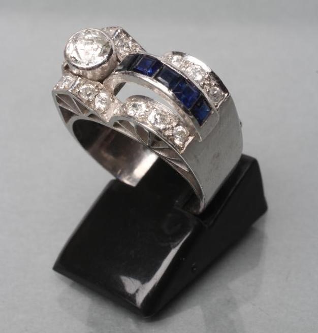 AN ART DECO SAPPHIRE AND DIAMOND COCKTAIL RING Image