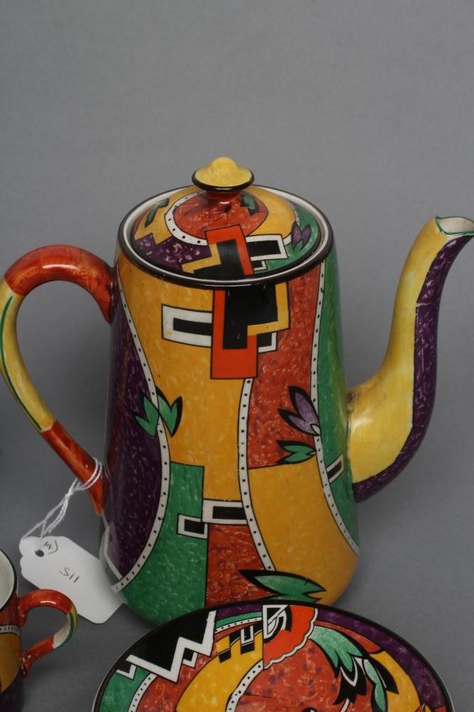 AN ART DECO WINTON POTTERY "JAZZ" COFFEE SERVICE of plain tapering cylindrical form Image