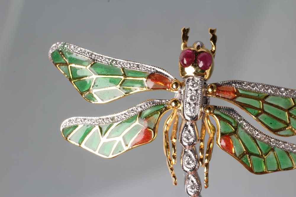 A MULTI GEM AND PLIQUE -A-JOUR DRAGONFLY BROOCH/PENDANT Image