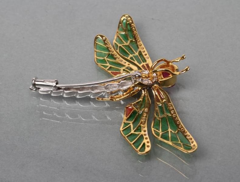 A MULTI GEM AND PLIQUE -A-JOUR DRAGONFLY BROOCH/PENDANT Image