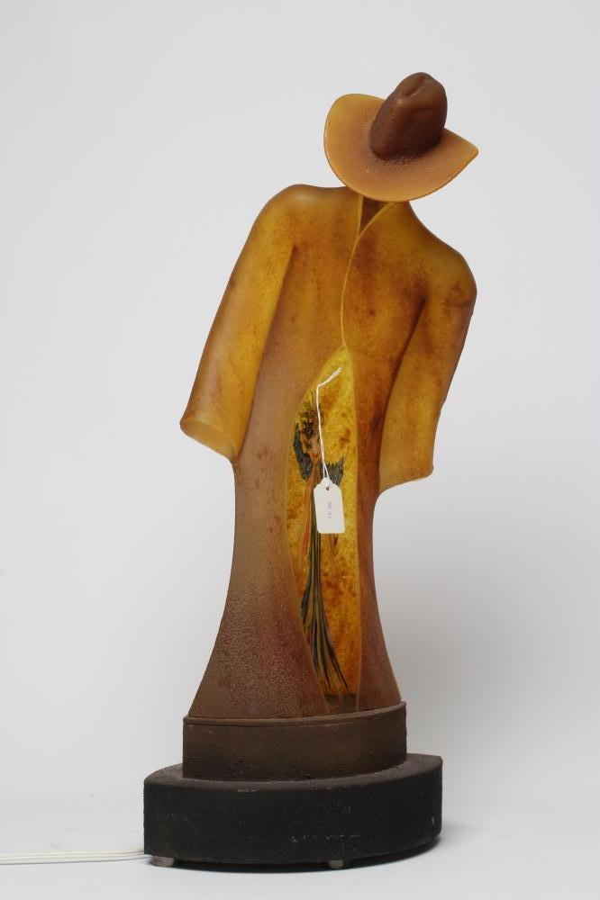 KJELL ENGMAN FOR KOSTA BODA - a large mottled amber glass figural electric table lamp base from the Image