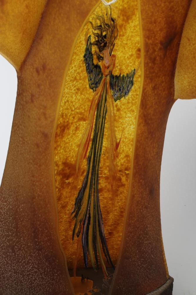 KJELL ENGMAN FOR KOSTA BODA - a large mottled amber glass figural electric table lamp base from the Image