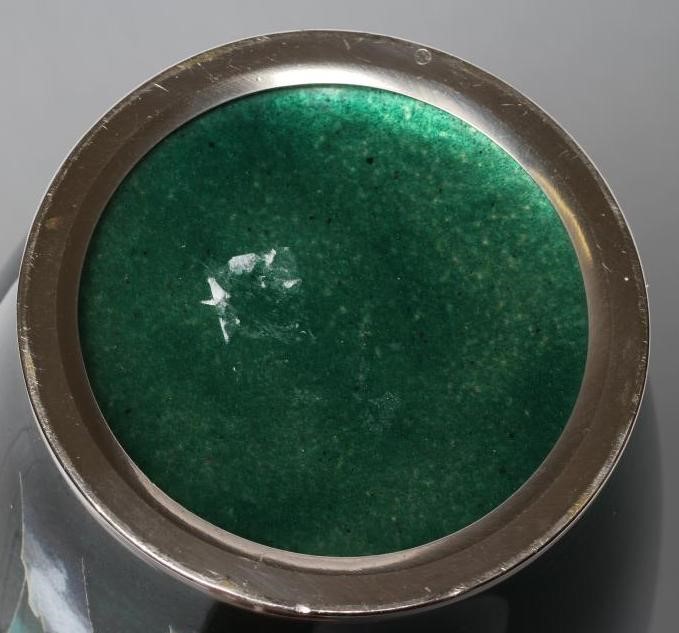 A JAPANESE ANDO GINBARI ENAMEL VASE of rounded cylindrical form inlaid in shades of pink Image