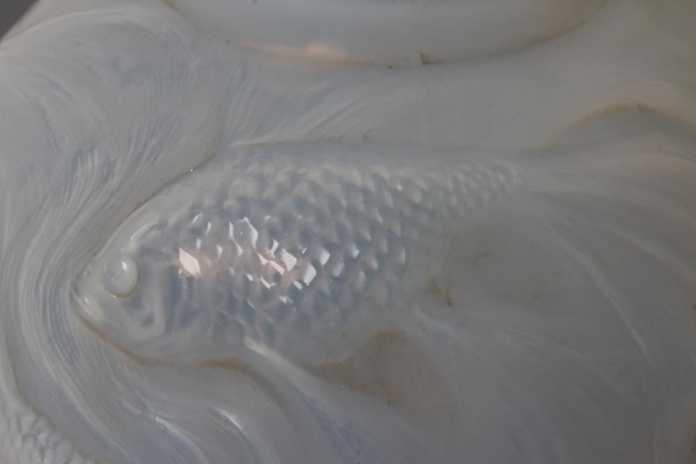 A LALIQUE PALE BLUE OPALESCENT GLASS FORMOSE PATTERN GLOBULAR VASE Image