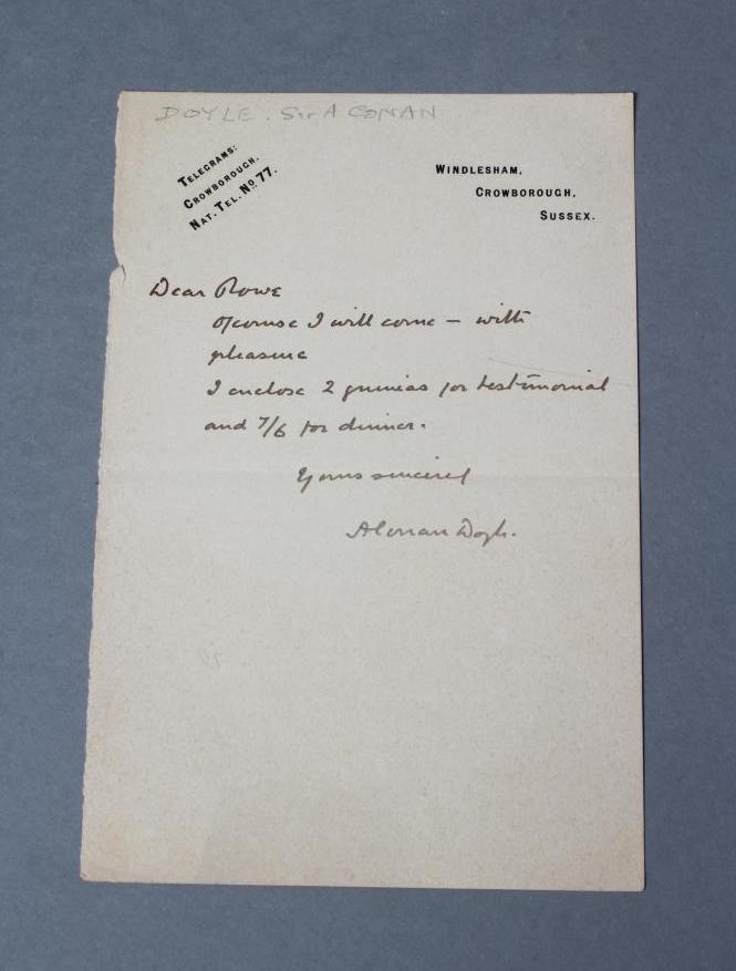 A SIGNED LETTER FROM SIR A CONAN DOYLE Image